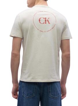 Camiseta Calvin Klein Jeans Circular logo beige para hombre