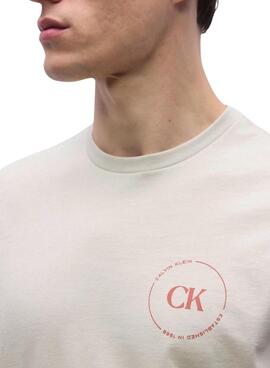 Camiseta Calvin Klein Jeans Circular logo beige para hombre