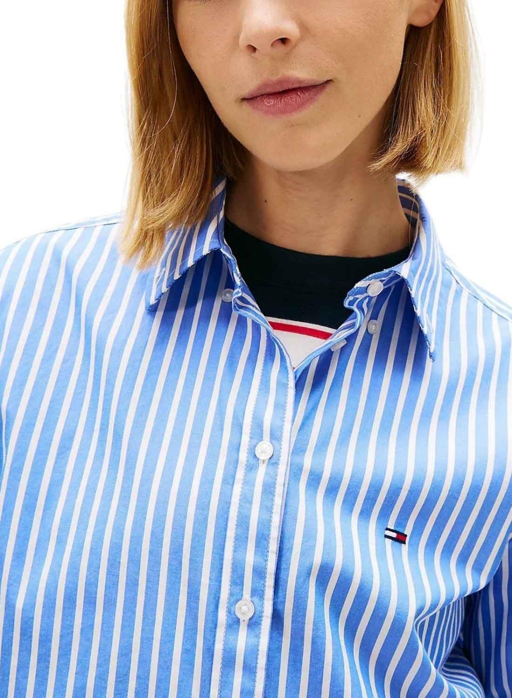 Camisa de popelín Tommy Jeans azul rayas para mujer