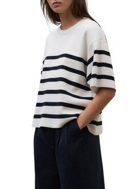 Jersey Ecoalf Marina blanco estampado de rayas para mujer