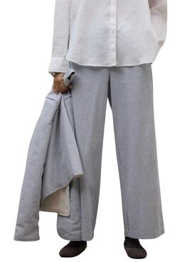 Pantalón Ecoalf Moss estampado de rayas azul y blanco para mujer