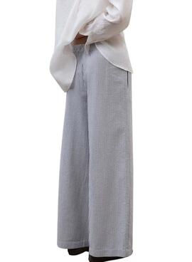 Pantalón Ecoalf Moss estampado de rayas azul y blanco para mujer