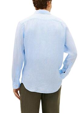 Camisa de lino Tommy Hilfiger Linen Bengal rayas azul para hombre