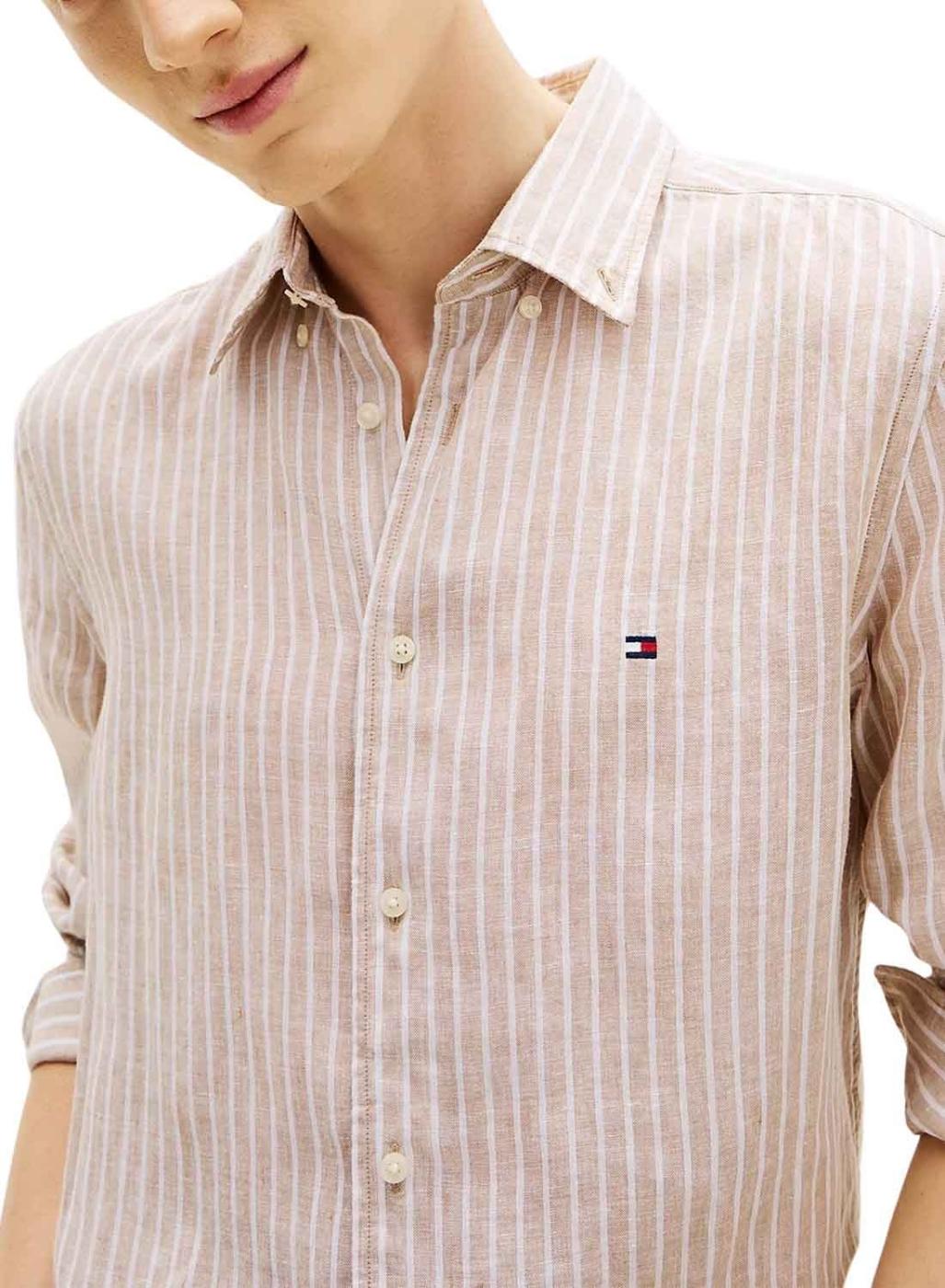Camisa de lino Tommy Hilfiger Linen Bengal rayas tostado para hombre