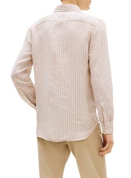 Camisa de lino Tommy Hilfiger Linen Bengal rayas tostado para hombre
