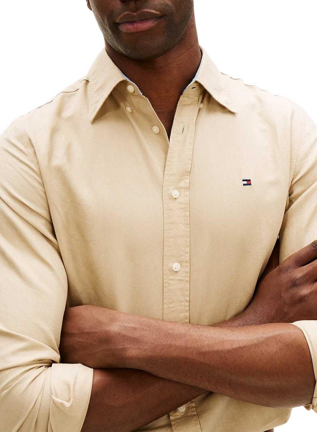 Camisa de lino Tommy Hilfiger Linen Blend beige para hombre
