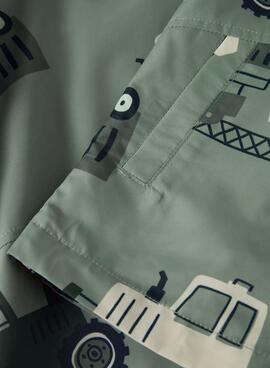 Chubasquero Name It Max estampado de máquinas verde salvia para niño