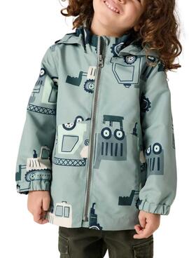 Chubasquero Name It Max estampado de máquinas verde salvia para niño