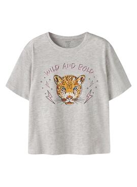 Camiseta Name It Benna estampado de leopardo gris claro para niña