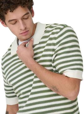 Polo Only and Sons Serge rayas verde para hombre