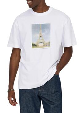 Camiseta Only and Sons Fred Eiffel blanco para hombre