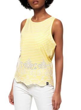 Camiseta Superdry Lara Rayas Amarillo Mujer