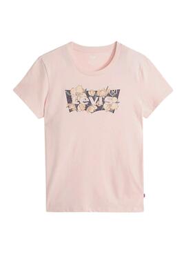 Camiseta Levis Perfect rosa logo floral para mujer