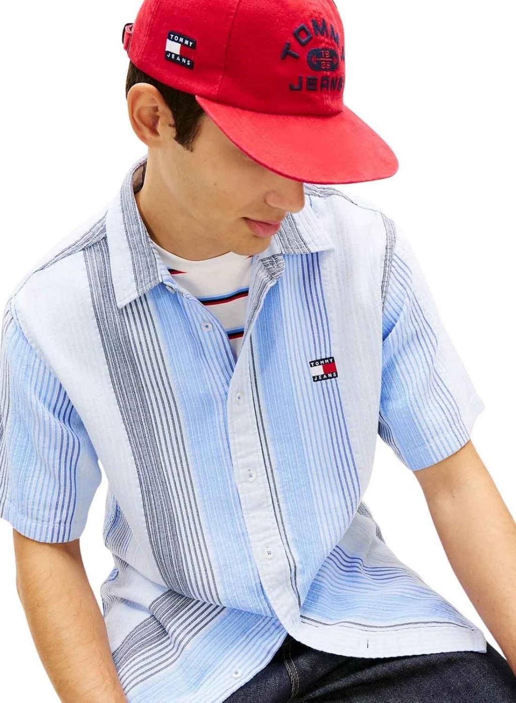 Camisa Tommy Jeans Stripe azul para hombre