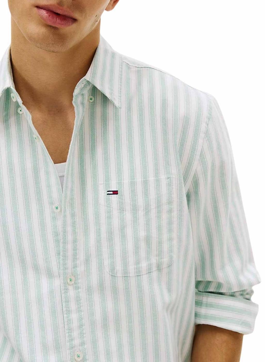 Camisa Tommy Jeans Oxford Stripe verde y blanco para hombre