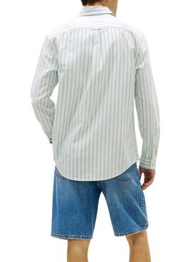 Camisa Tommy Jeans Oxford Stripe verde y blanco para hombre