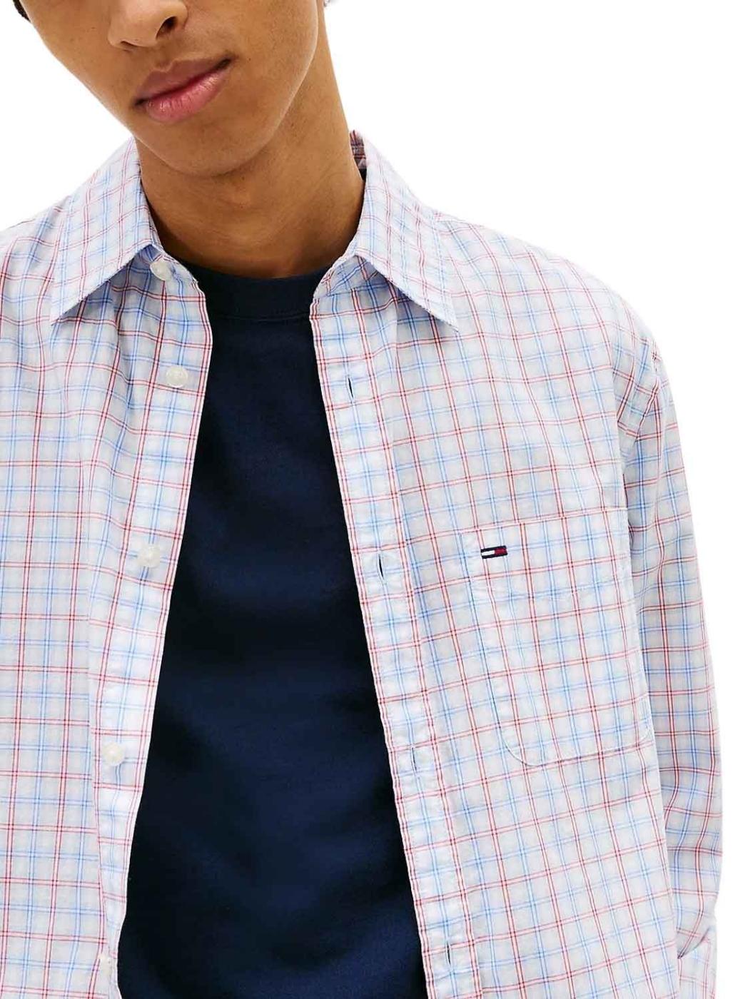 Camisa Tommy Jeans Check poplin blanco para hombre