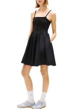 Vestido Tommy Jeans Poplin Strappy negro para mujer