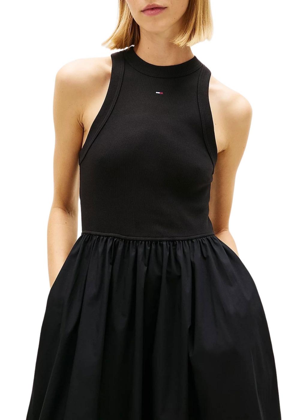 Vestido Tommy Jeans Poplin midi negro para mujer