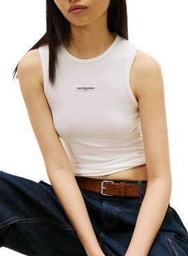 Top Tommy Jeans Script Label blanco para mujer