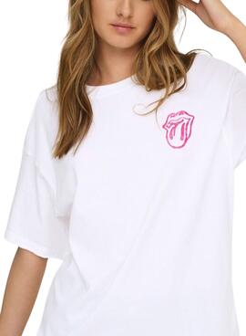 Camiseta Only Rolling Stones blanco para mujer