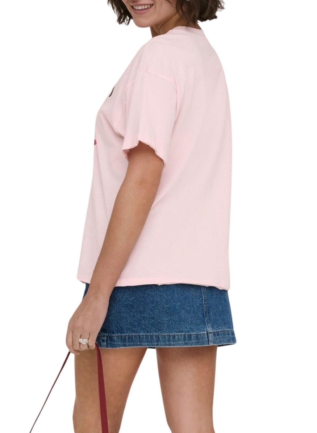 Camiseta Only Rolling Stones rosa para mujer