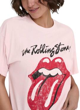 Camiseta Only Rolling Stones rosa para mujer