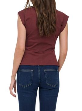 Top Only Marie arrugado granate para mujer
