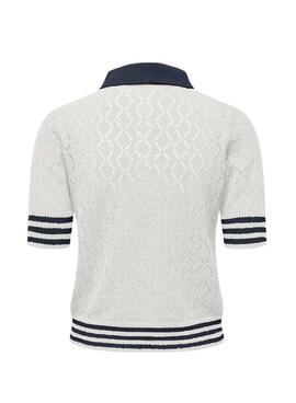 Polo Only Sunny blanco y azul marino para mujer