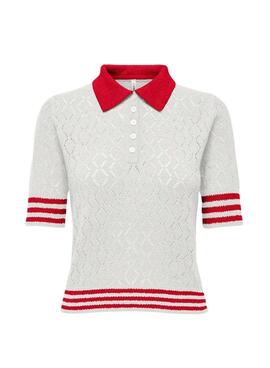 Polo Only Sunny blanco y rojo para mujer