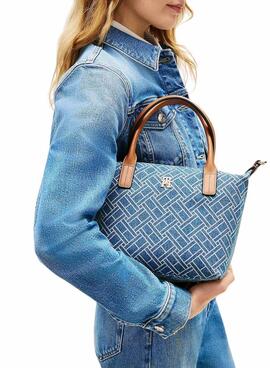 Bolso Tommy Hilfiger Popette monográfico mini azul para mujer