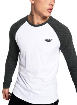 Camiseta Superdry Baseball Ranglan Blanco y Gris