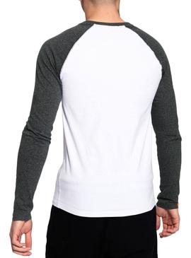 Camiseta Superdry Baseball Ranglan Blanco y Gris