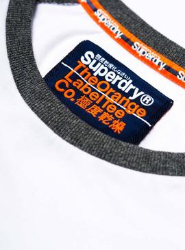 Camiseta Superdry Baseball Ranglan Blanco y Gris