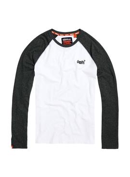 Camiseta Superdry Baseball Ranglan Blanco y Gris