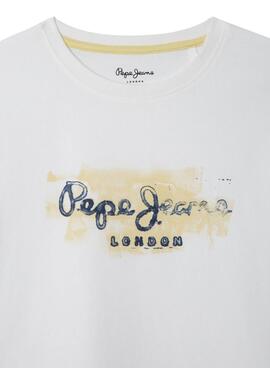 Camiseta Pepe Jeans Joshua logo blanco roto para niño