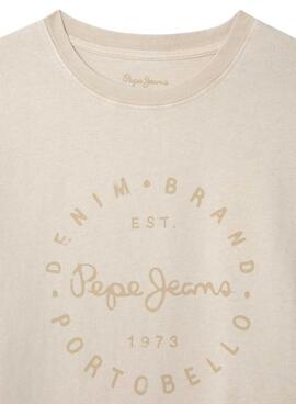 Camiseta Pepe Jeans Wallace logo circular beige para niño