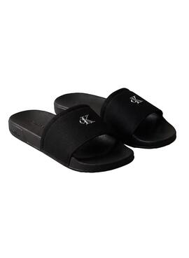 Sandalias Calvin Klein Jeans Slide Canvas negro para mujer