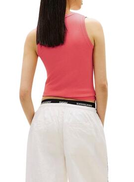 Camiseta Tommy Jeans Essential Rib coral para mujer