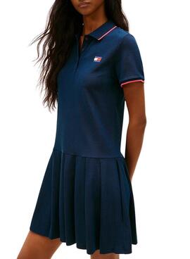 Vestido Tommy Jeans de piqué plisado azul para mujer