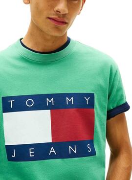 Camiseta Tommy Jeans Big Flag verde para hombre