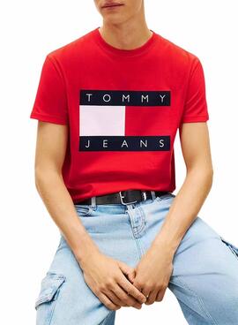 Camiseta Tommy Jeans Big Flag rojo para hombre