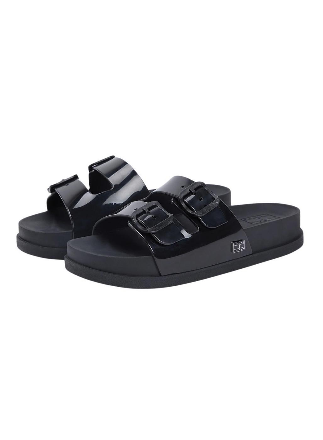 Chanclas Tommy Jeans Confort Jelly con hebillas negro para mujer