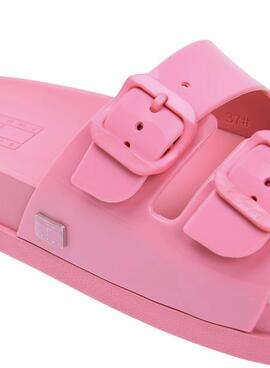 Chanclas Tommy Jeans Confort Jelly con hebillas rosa para mujer