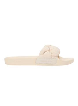 Chanclas Tommy Jeans de pala trenzada beige para mujer