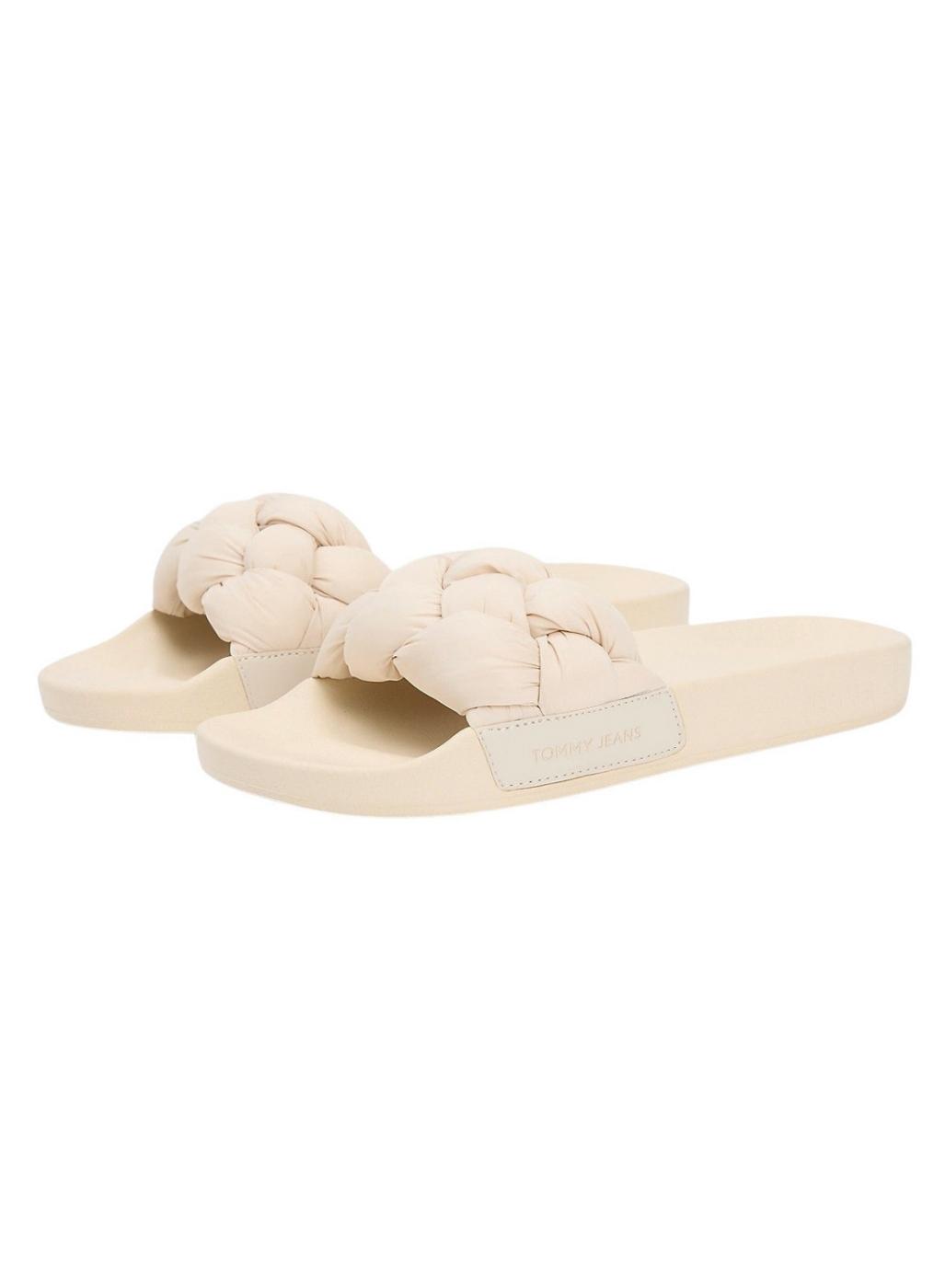 Chanclas Tommy Jeans de pala trenzada beige para mujer