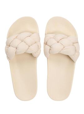 Chanclas Tommy Jeans de pala trenzada beige para mujer