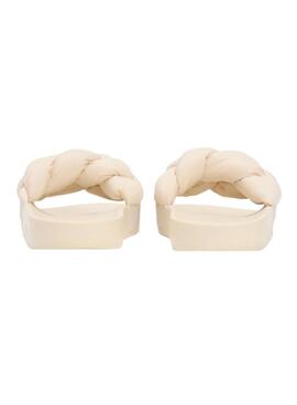 Chanclas Tommy Jeans de pala trenzada beige para mujer