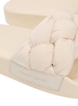 Chanclas Tommy Jeans de pala trenzada beige para mujer