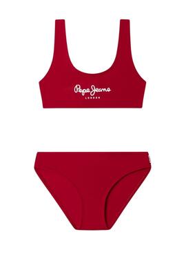 Bikini Pepe Jeans logo estampado rojo para niña